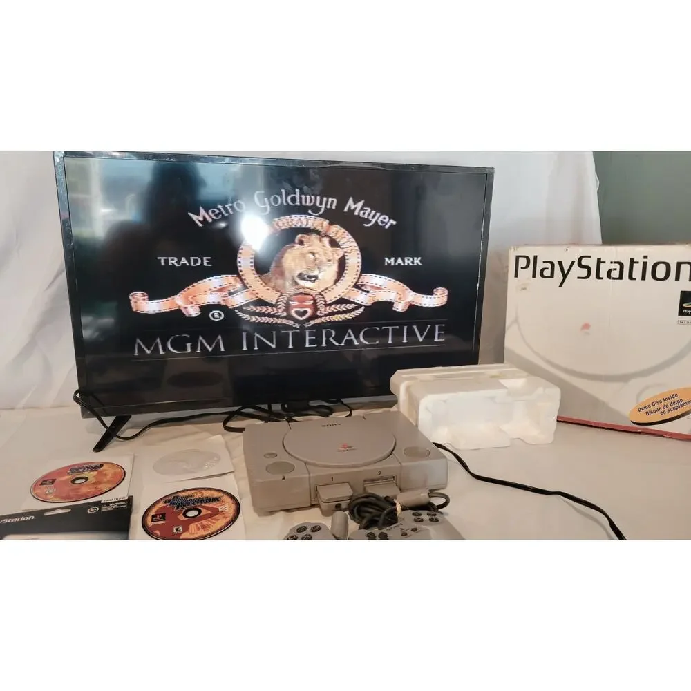 Sony PlayStation PS1 Console Bundle CIB Original Box DDR Game 2 Controllers Mem